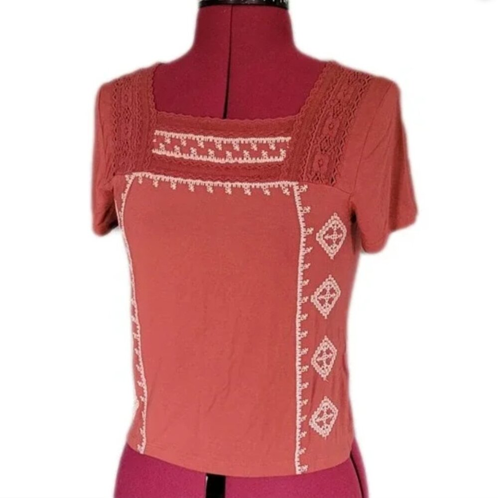 American Eagle "Soft & Sexy" Embroidered Short Sleeve Crop Top sz S and XS